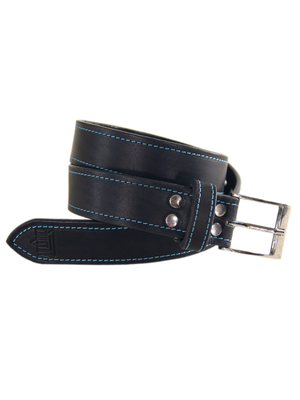 Чёрный ремень с голубыми нитками